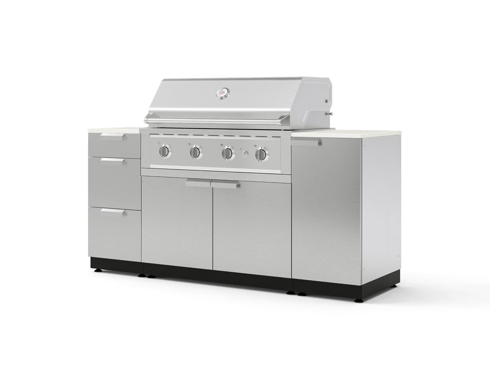 NewAge Outdoor Kitchens Outdoor Grill Island Stainless-Steel 6-Piece Cabinet Set with 1 Door, 3 Drawer, Grill Cabinet, Performance Grill and Dekton in Aeris Countertops - (Liquid Propane) | Garage Giant