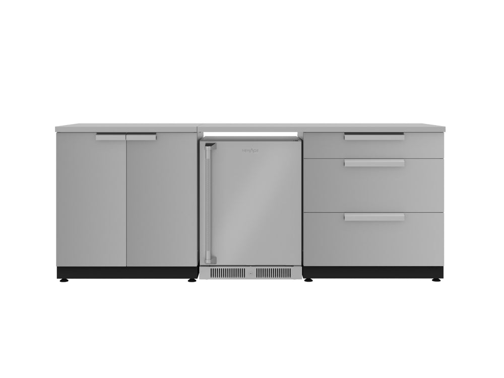 NewAge Outdoor Kitchens Stainless Steel 5-Piece Cabinet Set with 3-Drawer, 2-Door Cabinet, Countertops and Fridge-67582-Garage Giant
