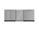NewAge Outdoor Kitchens Stainless Steel 5-Piece Cabinet Set with 3-Drawer, 2-Door Cabinet, Countertops and Fridge-67582-Garage Giant 