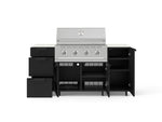 NewAge Outdoor Kitchens Outdoor Grill Island Stainless-Steel 6-Piece Cabinet Set with Casters 1 Door, 3 Drawer, Grill Cabinet, Performance Grill and Dekton in Aeris Countertops - (Liquid Propane) 