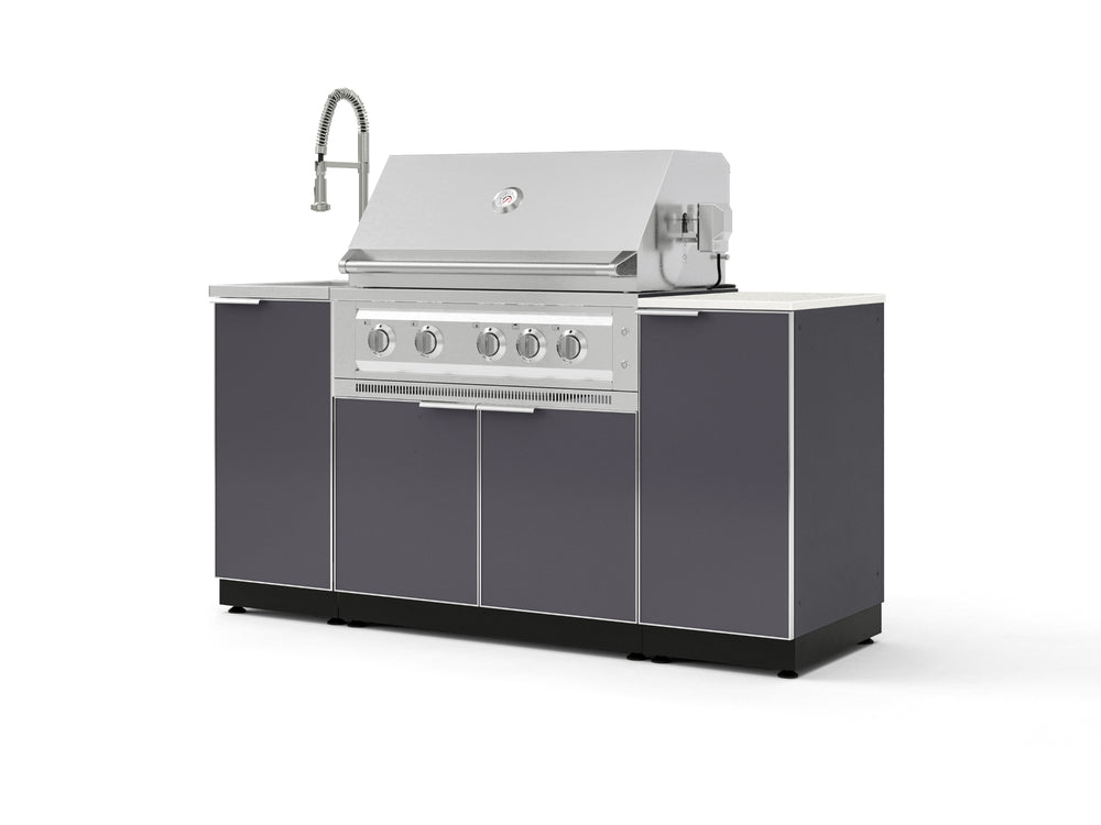 NewAge Outdoor Kitchens Outdoor Grill Island Aluminum 5-Piece Cabinet Set with Sink, 1 Door, Grill Cabinet, Platinum Grill and Stainless Steel Countertop - (Natural Gas) | Garage Giant