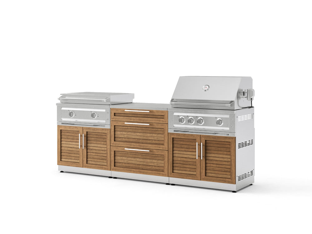 NewAge Outdoor Kitchens Stainless Steel Louvered Doors 6-Piece Cabinet Set with 3 Drawer, Grill Cabinet, Platinum Griddle, Grill and Countertop-75173-Garage Giant
