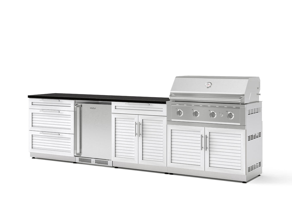 NewAge Outdoor Kitchens Stainless Steel 7-Piece Cabinet Set with 3-Drawer, Bar, Grill Cabinet, Performance Grill, Countertops, and Stainless Steel Door Fridge-73616-Garage Giant