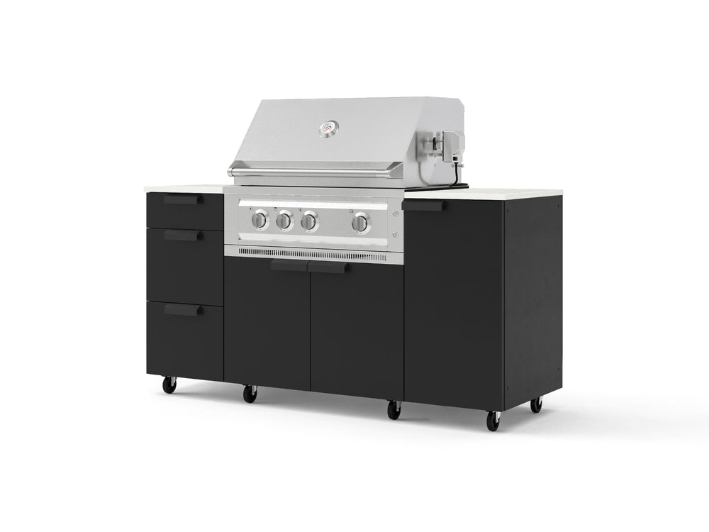 NewAge Outdoor Kitchens Outdoor Grill Island Stainless-Steel 6-Piece Cabinet Set with Casters 1 Door, 3 Drawer, Grill Cabinet, Platinum Grill and Dekton in Aeris Countertops - (Liquid Propane) | Garage Giant