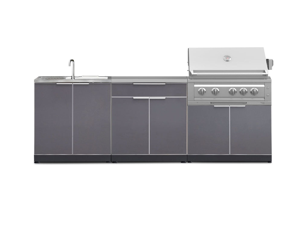 NewAge Outdoor Kitchens Aluminum 5-Piece Cabinet Set with Bar, Sink, Grill Cabinet, Platinum Grill, and Countertop-71082-Garage Giant