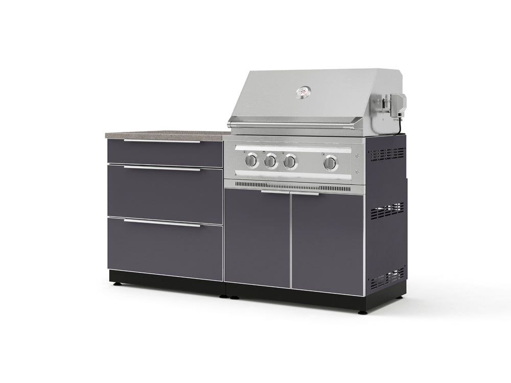 NewAge Outdoor Kitchens Aluminum 4-Piece Cabinet Set with 3 Drawer, Grill Cabinet, Platinum Grill and Countertop-71652-Garage Giant