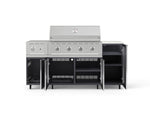 NewAge Outdoor Kitchens Outdoor Grill Island Aluminum 6-Piece Cabinet Set with Casters and 1-Door, Grill Cabinet, Performance Grill, Side Burner and Dekton in Aeris Countertop - (Liquid Propane) 