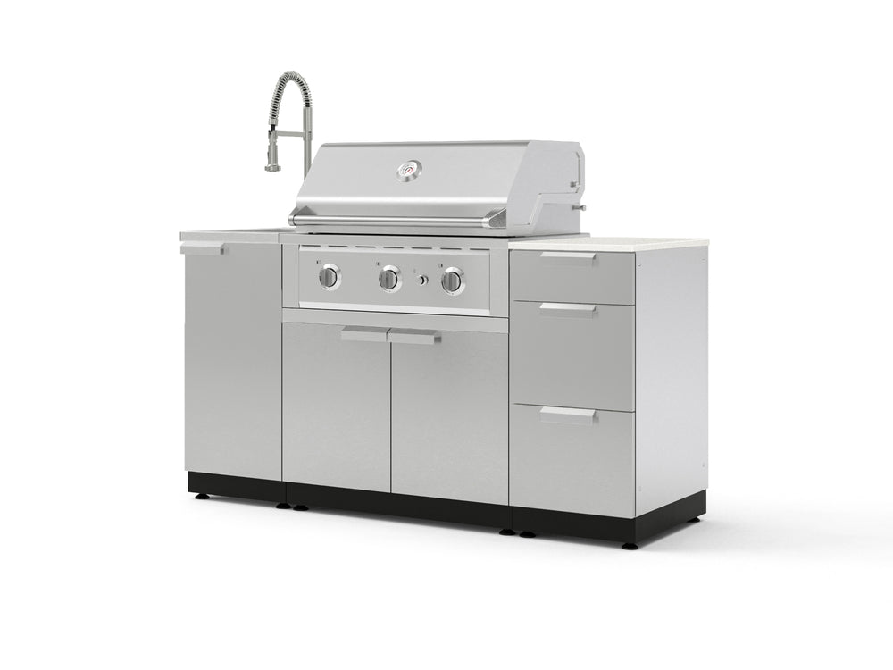 NewAge Outdoor Kitchens Outdoor Grill Island Stainless-Steel 5-Piece Cabinet Set with Sink, 3 Drawer, Grill Cabinet, Performance Grill and Stainless Steel Countertop - (Liquid Propane) | Garage Giant