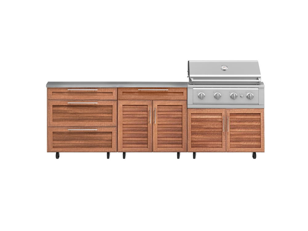 NewAge Outdoor Kitchens Stainless Steel 5-Piece Cabinet Set with Casters and 3 Drawer, Bar, Grill Cabinet, Performance Grill, Countertop-72664-Garage Giant