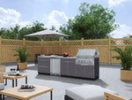 NewAge Outdoor Kitchens Aluminum 7-Piece Cabinet Set with 3-Drawer, Bar, Grill Cabinet, Platinum Grill, Countertops and Fridge-66546-Garage Giant 