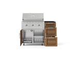 NewAge Outdoor Kitchens Outdoor Grill Island Stainless-Steel Louvered Doors 4-Piece Cabinet Set with Casters and 3-Drawer, Grill Cabinet, Performance Grill and Dekton in Sirius Countertop - (Liquid Propane) 
