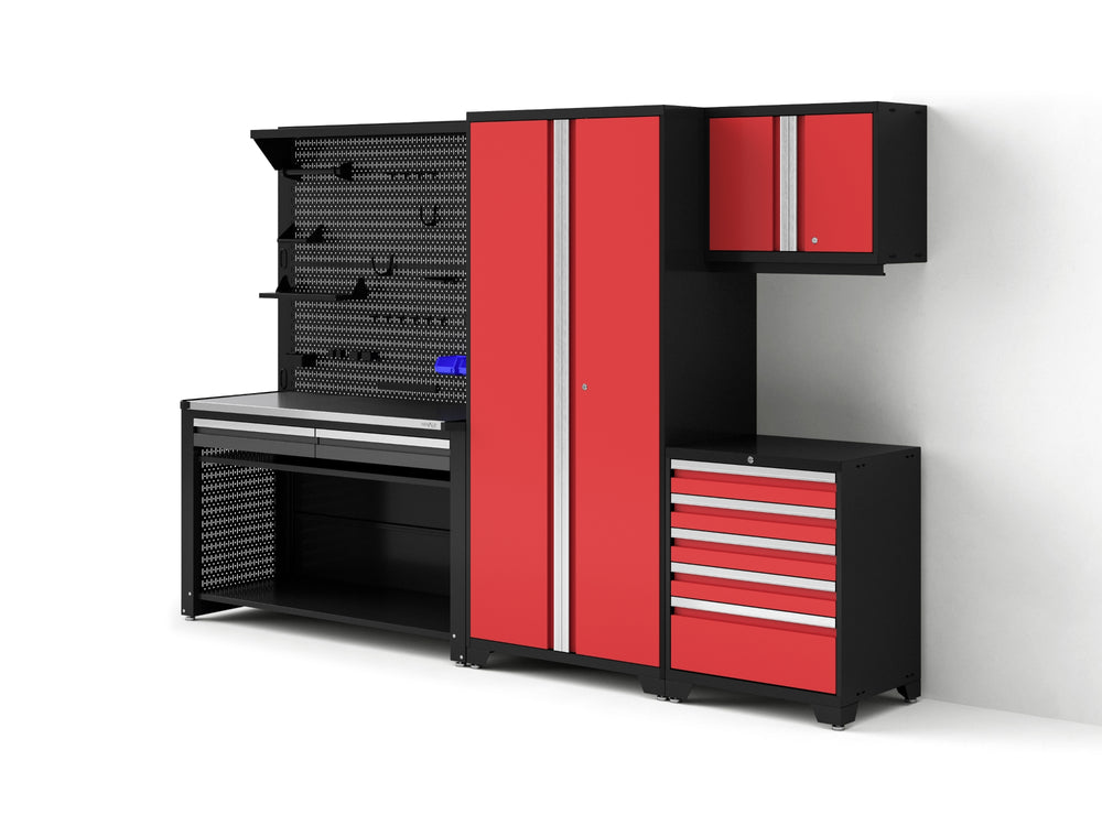NewAge Garage Cabinets Pro Series 5-Piece Cabinet Set with Tool, Wall Cabinet, Locker, 62 in. Workstation, and Pegboard Accessories Kit-32673-Garage Giant