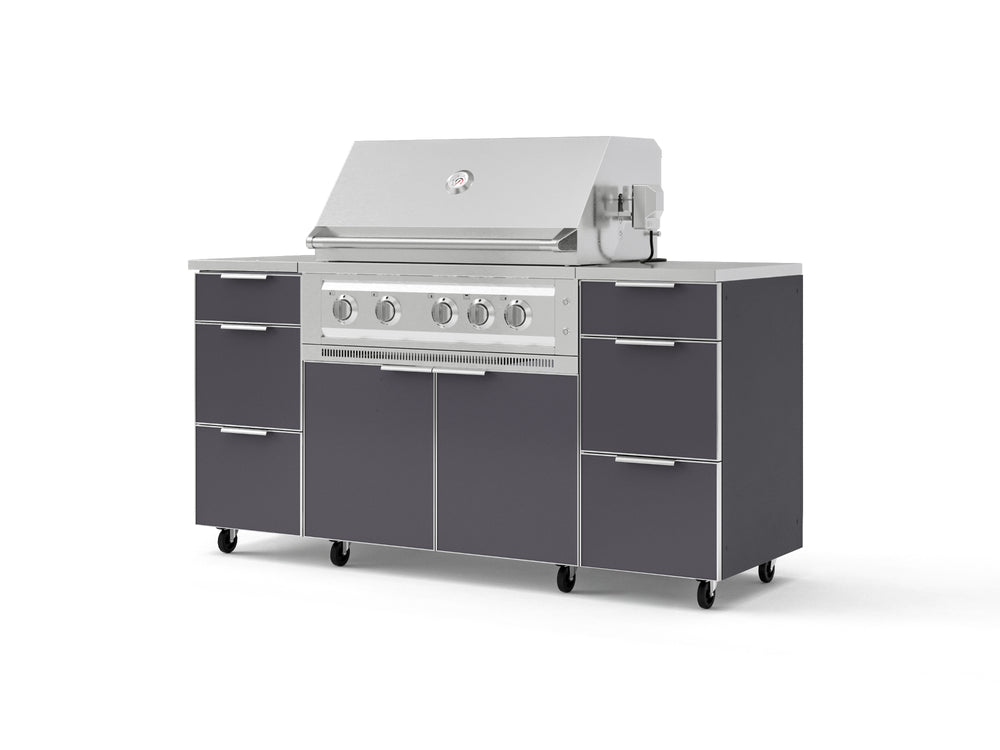 NewAge Outdoor Kitchens Outdoor Grill Island Aluminum 6-Piece Cabinet Set with Casters 3 Drawers, Grill Cabinet, Platinum Grill, Countertops-74930-Garage Giant