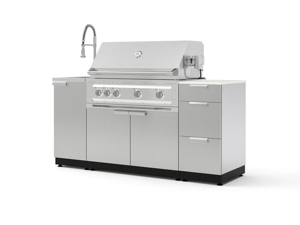 NewAge Outdoor Kitchens Outdoor Grill Island Stainless-Steel 5-Piece Cabinet Set with Sink, 3 Drawer, Grill Cabinet, Platinum Grill and Stainless Steel Countertop - (Liquid Propane) | Garage Giant