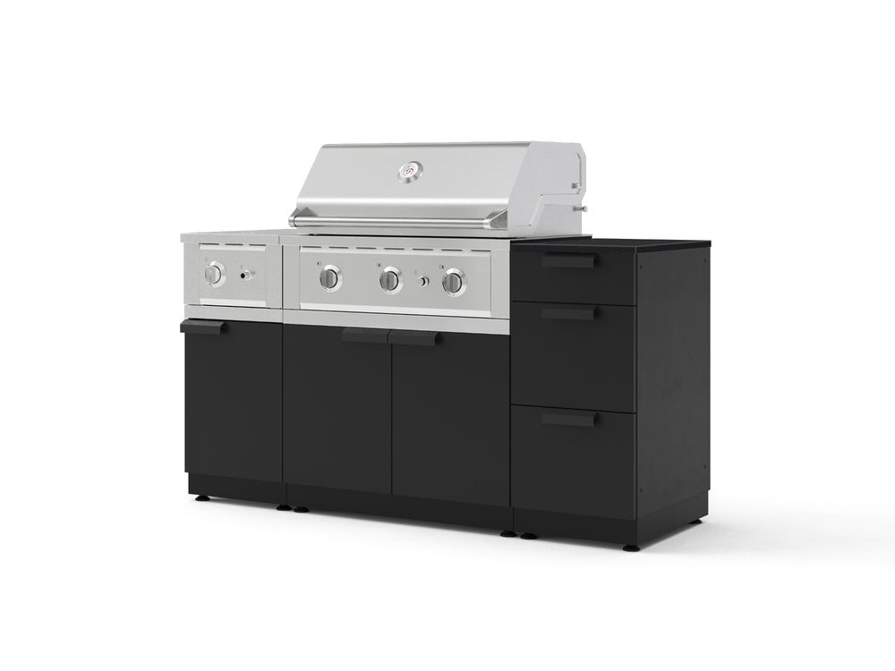 NewAge Outdoor Kitchens Outdoor Grill Island Stainless-Steel 6-Piece Cabinet Set with 3-Drawer, Grill Cabinet, Performance Grill, Side Burner and Dekton in Sirius Countertop - (Liquid Propane) | Garage Giant