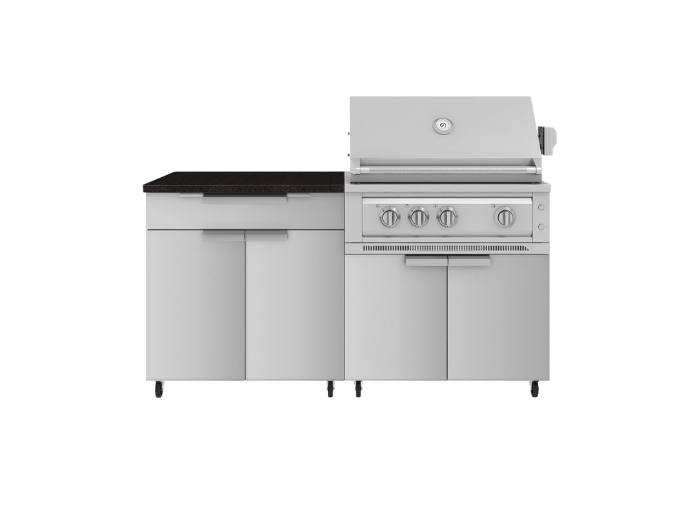 NewAge Outdoor Kitchens Stainless Steel 4-Piece Cabinet Set with Caster and Bar, Grill Cabinet, Performance Grill, and Countertop-72252-Garage Giant