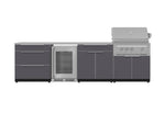 NewAge Outdoor Kitchens Aluminum 7-Piece Cabinet Set with 3-Drawer, Bar, Grill Cabinet, Platinum Grill, Countertops and Fridge-66561-Garage Giant 