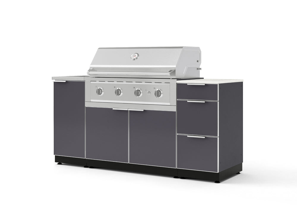 NewAge Outdoor Kitchens Outdoor Grill Island Aluminum 5-Piece Cabinet Set with Sink, 3 Drawer, Grill Cabinet, Performance Grill and Stainless Steel Countertop - (Liquid Propane) | Garage Giant