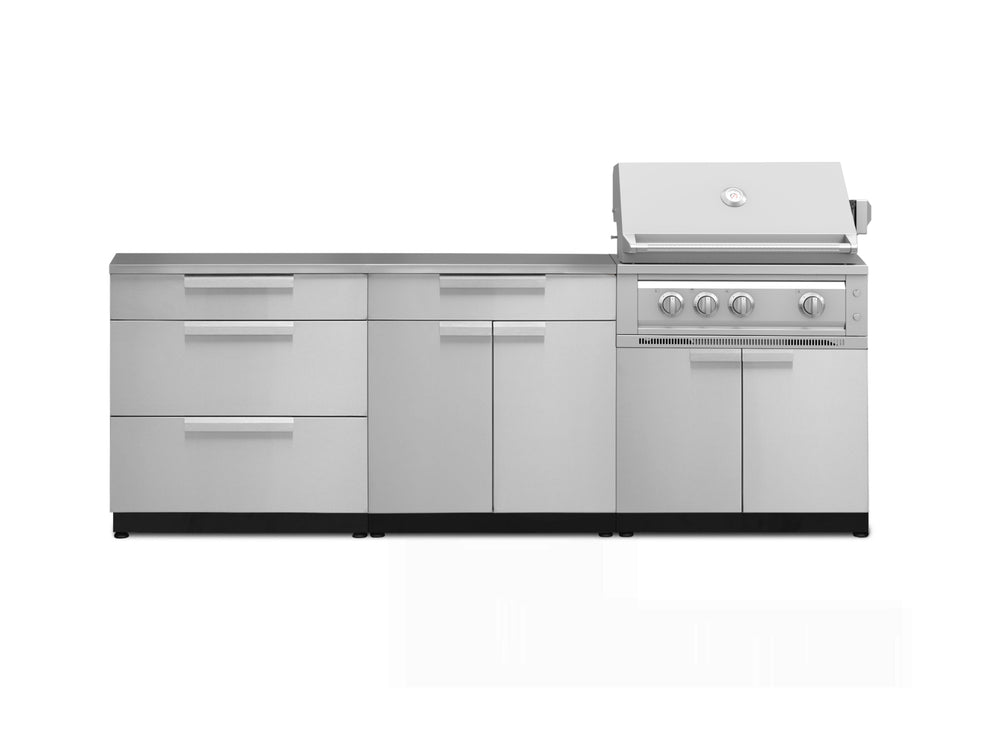 NewAge Outdoor Kitchens Stainless Steel 5-Piece Cabinet Set with with 3-Drawer, Bar, Grill Cabinet, Platinum Grill and Countertop-71069-Garage Giant