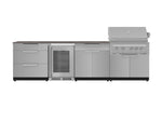 NewAge Outdoor Kitchens Stainless Steel 7-Piece Cabinet Set with 3-Drawer, Bar, Grill Cabinet, Platinum Grill, Countertop, and Fridge-71941-Garage Giant 