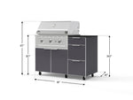 NewAge Outdoor Kitchens Outdoor Grill Island Aluminum 4-Piece Cabinet Set with Casters and 3-Drawer, Grill Cabinet, Performance Grill and Dekton in Sirius Countertop - (Liquid Propane) 