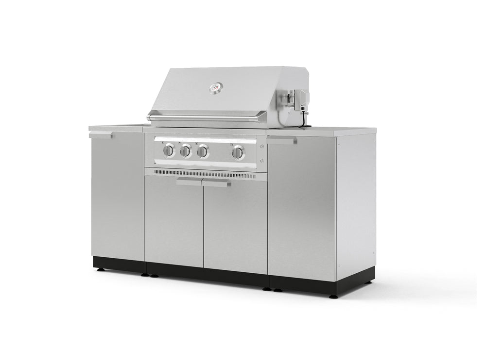 NewAge Outdoor Kitchens Outdoor Grill Island Stainless-Steel 5-Piece Cabinet Set with Sink, 1 Door, Grill Cabinet, Platinum Grill and Stainless Steel Countertop-74659-Garage Giant