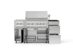 NewAge Outdoor Kitchens Outdoor Grill Island Stainless-Steel 6-Piece Cabinet Set with Casters and 3-Drawer, Grill Cabinet, Platinum Grill, Dual Side Burner and Dekton in Sirius Countertop - (Liquid Propane) 
