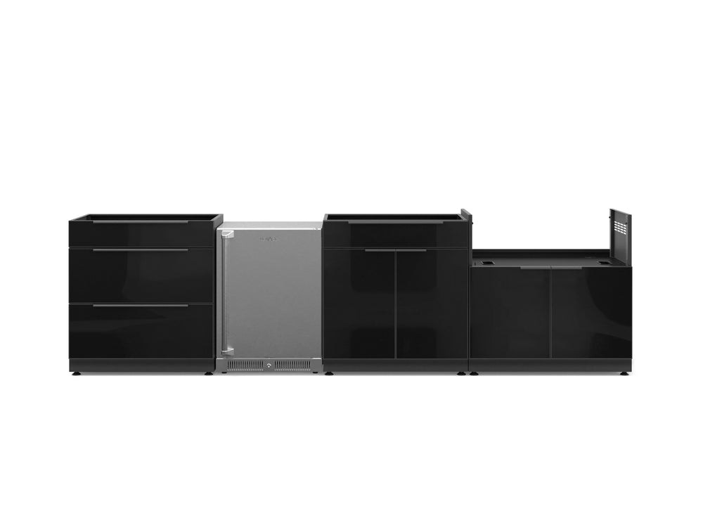 NewAge Outdoor Kitchens Aluminum 4-Piece Cabinet Set with 3-Drawer, Bar, Grill Cabinet and Stainless Steel Door Fridge-71381-Garage Giant