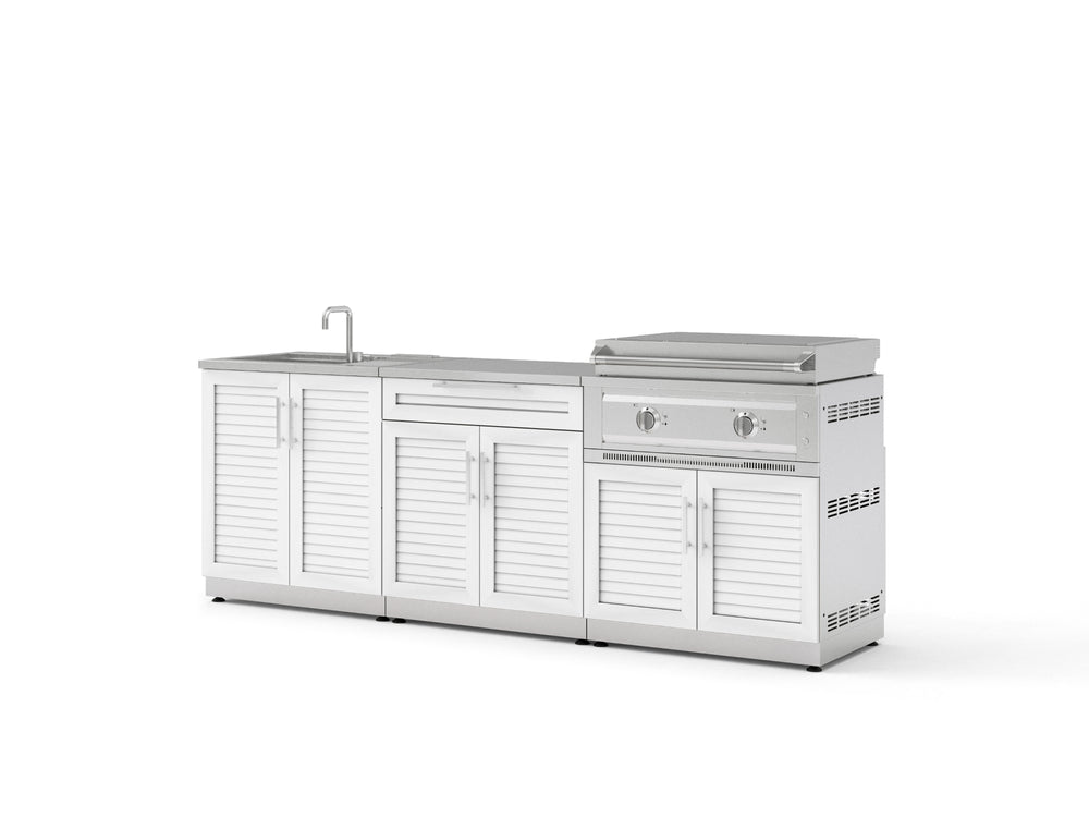 NewAge Outdoor Kitchens Stainless Steel Louvered Doors 5-Piece Cabinet Set with Sink, Bar, Grill Cabinet, Platinum Griddle and Countertop-74961-Garage Giant