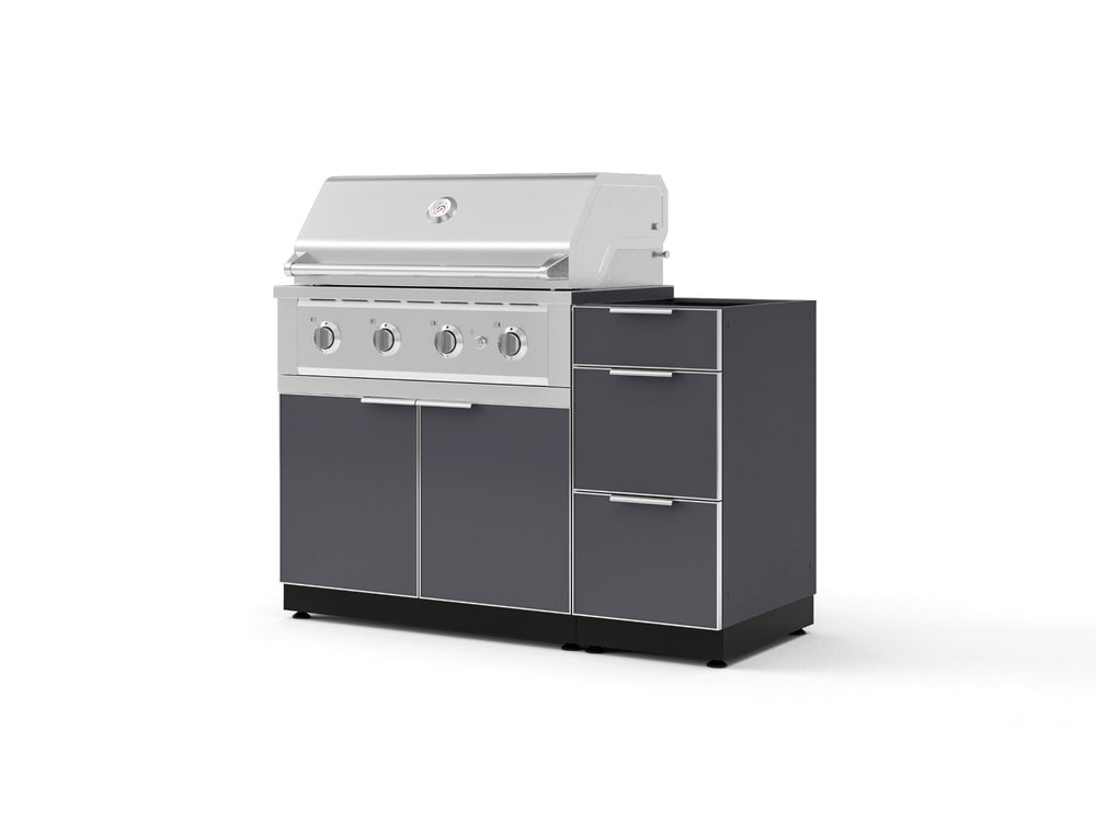 NewAge Outdoor Kitchens Outdoor Grill Island Aluminum 4-Piece Cabinet Set with 3-Drawer, Grill Cabinet, Performance Grill and Countertop - (Natural Gas) | Garage Giant