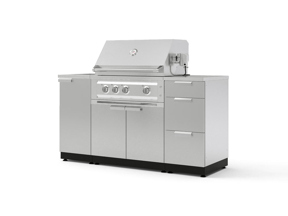 NewAge Outdoor Kitchens Outdoor Grill Island Stainless-Steel 5-Piece Cabinet Set with Sink, 3 Drawer, Grill Cabinet, Platinum Grill and Stainless Steel Countertop-74764-Garage Giant