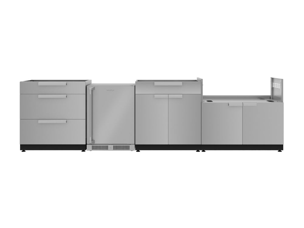 NewAge Outdoor Kitchens Stainless Steel 4-Piece Cabinet Set with 3-Drawer, Bar, Grill Cabinet and Fridge-66566-Garage Giant