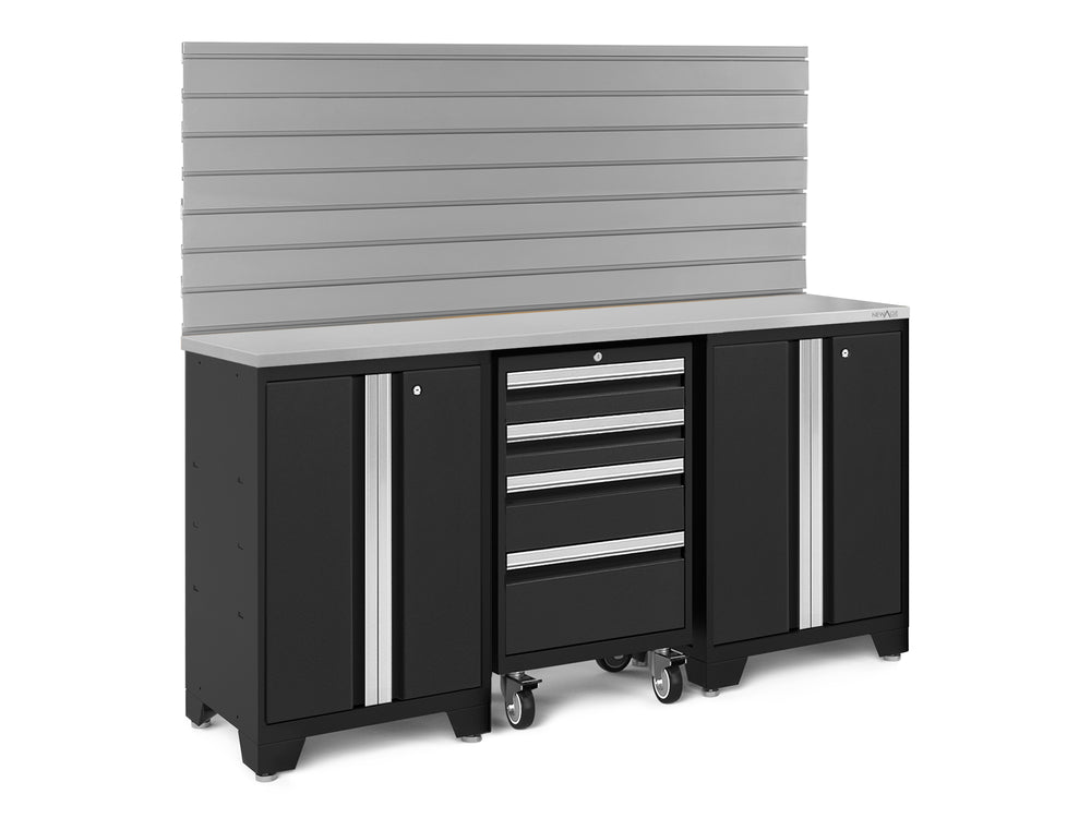 NewAge Garage Cabinets Bold Series 4-Piece Cabinet Set with Tool, Base Cabinets, Slatwall Backsplash and Worktop-63015-Garage Giant