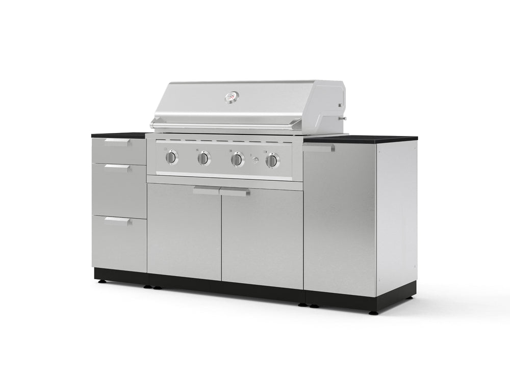 NewAge Outdoor Kitchens Outdoor Grill Island Stainless-Steel 6-Piece Cabinet Set with 1 Door, 3 Drawer, Grill Cabinet, Performance Grill and Dekton in Sirius Countertops - (Natural Gas) | Garage Giant