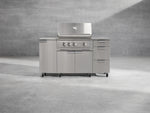 NewAge Outdoor Kitchens Outdoor Grill Island Stainless-Steel 6-Piece Cabinet Set with 1-Door, Grill Cabinet, Performance Grill, Side Burner and Countertop-73996-Garage Giant 