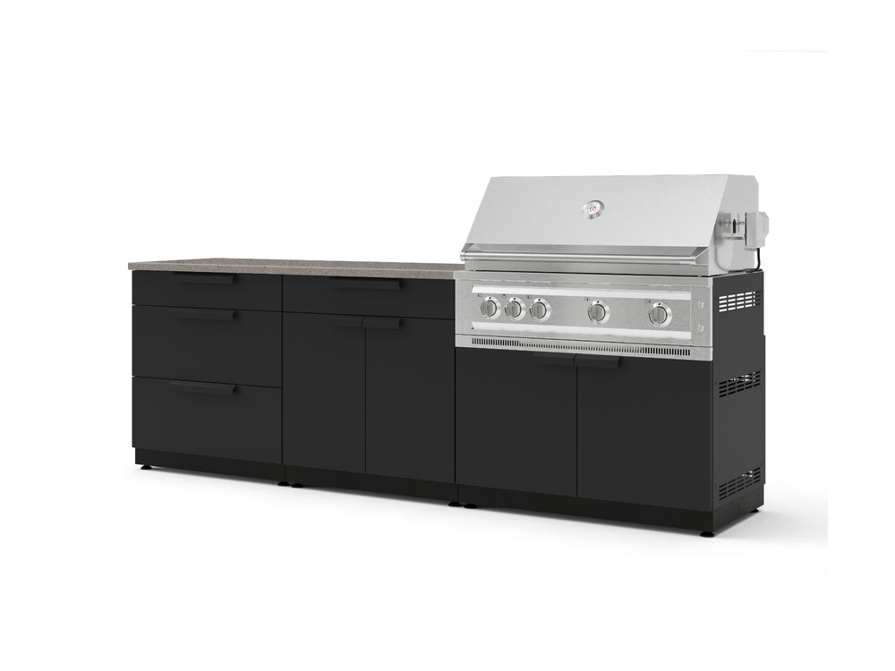 NewAge Outdoor Kitchens Stainless-Steel 5-Piece Cabinet Set with with 3-Drawer, Bar, Grill Cabinet, Platinum Grill and Countertop-73359-Garage Giant