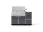 NewAge Outdoor Kitchens Outdoor Grill Island Aluminum 4-Piece Cabinet Set with 3-Drawer, Grill Cabinet, Platinum Grill and Dekton in Sirius Countertop - (Liquid Propane) 