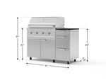 NewAge Outdoor Kitchens Outdoor Grill Island Stainless-Steel 4-Piece Cabinet Set with Casters and 3-Drawer, Grill Cabinet, Performance Grill and Dekton in Sirius Countertop - (Liquid Propane) 