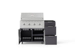NewAge Outdoor Kitchens Outdoor Grill Island Aluminum 4-Piece Cabinet Set with Casters and 3-Drawer, Grill Cabinet, Performance Grill and Dekton in Sirius Countertop - (Liquid Propane) 