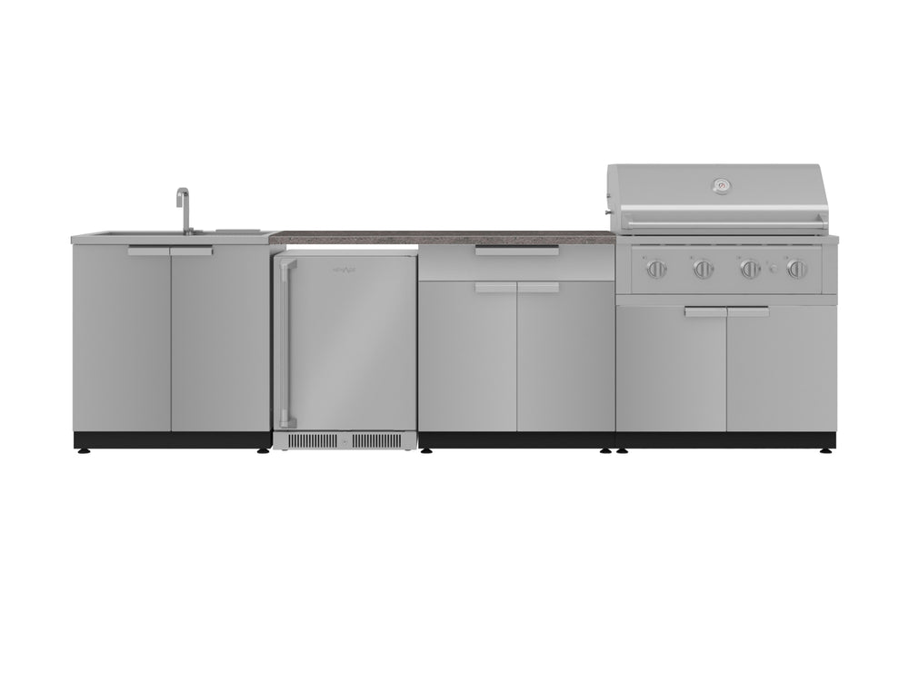 NewAge Outdoor Kitchens Stainless Steel 6-Piece Cabinet Set with Sink, Bar, Grill Cabinet, Performance Grill, Countertop and Fridge-72067-Garage Giant