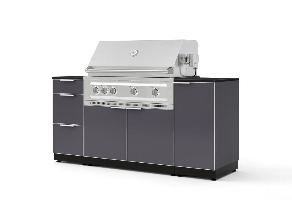 NewAge Outdoor Kitchens Outdoor Grill Island Aluminum 6-Piece Cabinet Set with 1 Door, 3 Drawer, Grill Cabinet, Platinum Grill and Dekton in Sirius Countertops - (Liquid Propane) | Garage Giant