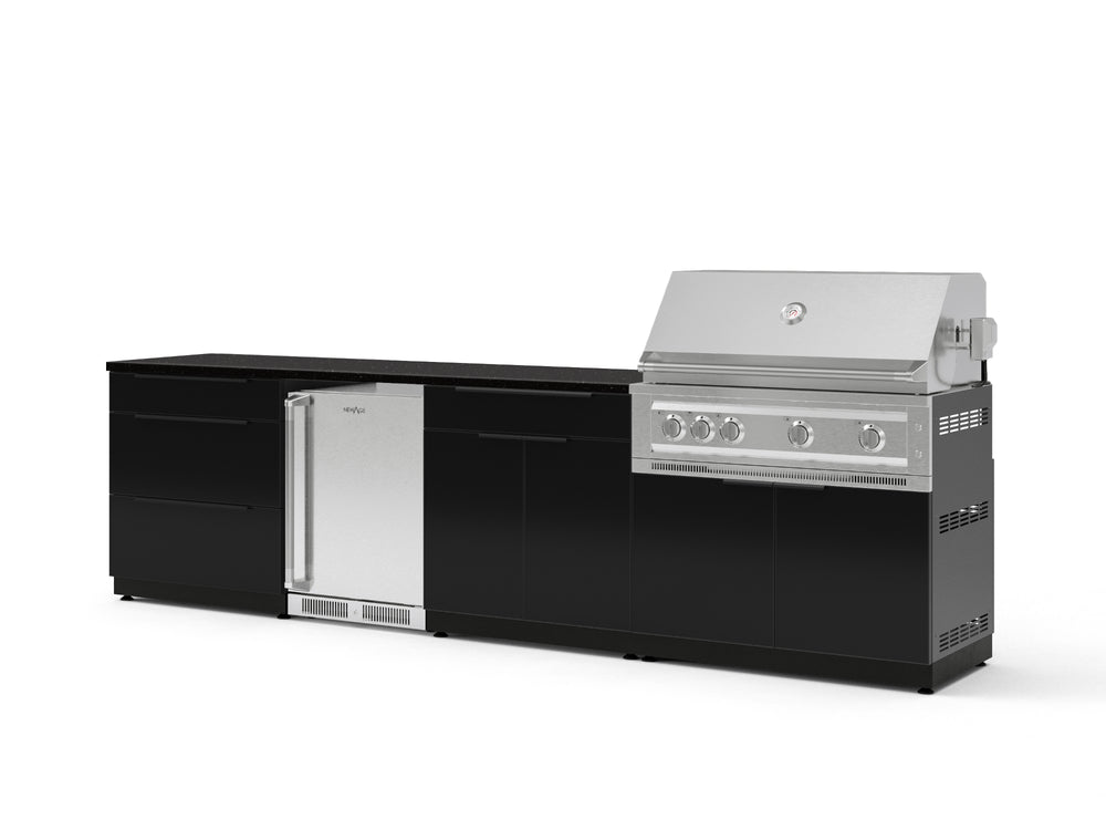 NewAge Outdoor Kitchens Aluminum 7-Piece Cabinet Set with 3-Drawer, Bar, Grill Cabinet, Platinum Grill, Countertops and Stainless Steel Door Fridge-73574-Garage Giant
