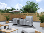 NewAge Outdoor Kitchens Stainless Steel 7-Piece Cabinet Set with 3-Drawer, Bar, Grill Cabinet, Platinum Grill, Countertops and Fridge-66591-Garage Giant 