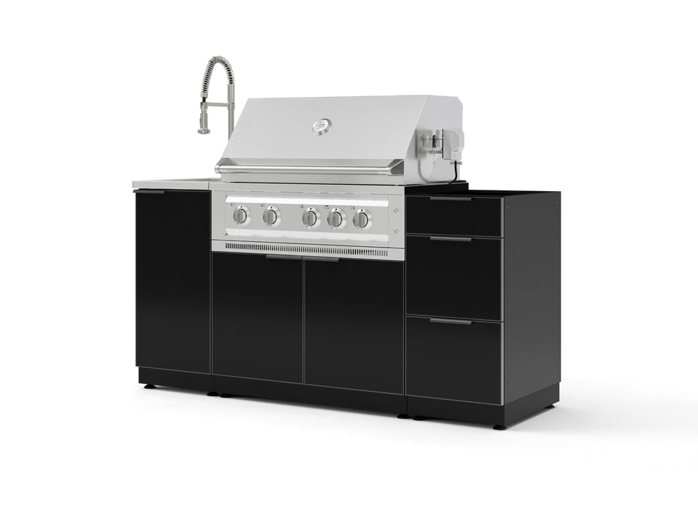 NewAge Outdoor Kitchens Outdoor Grill Island Aluminum 5-Piece Cabinet Set with Sink, 3 Drawer, Grill Cabinet, Platinum Grill and Stainless Steel Countertop - (Liquid Propane) | Garage Giant