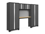 NewAge Garage Cabinets Bold Series 5-Piece Cabinet Set with Locker, RTA Locker, Tool, Wall Cabinets, Slatwall Backsplash, Workbench and Worktop-63032-Garage Giant 