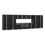 Newage Products Pro 3.0 Series 14-Piece Garage Cabinet Set With Multi-Function Cabinet-64302-Black-Bamboo Worktop-None-Garage Giant 