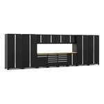 Newage Products Pro 3.0 Series 14-Piece Garage Cabinet Set With Multi-Function Cabinet-64303-Black-Bamboo Worktop-LED Lights-Garage Giant 