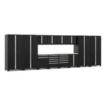 Newage Products Pro 3.0 Series 14-Piece Garage Cabinet Set With Multi-Function Cabinet-64306-Black-Stainless Steel Worktop-LED Lights-Garage Giant 