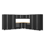 Newage Products Pro 3.0 Series 16-Piece Garage Cabinet Corner Set-52159-Grey-Bamboo Worktop-None-Garage Giant 