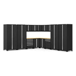Newage Products Pro 3.0 Series 16-Piece Garage Cabinet Corner Set-52159-Grey-Bamboo Worktop-None-Garage Giant 
